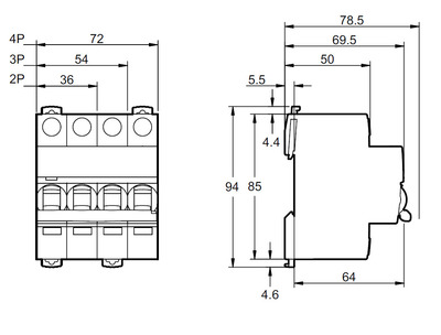 Модульные автоматические выключатели Schneider Electric серии Acti 9 IC60L мгновенного действия (кривая MA). Размеры